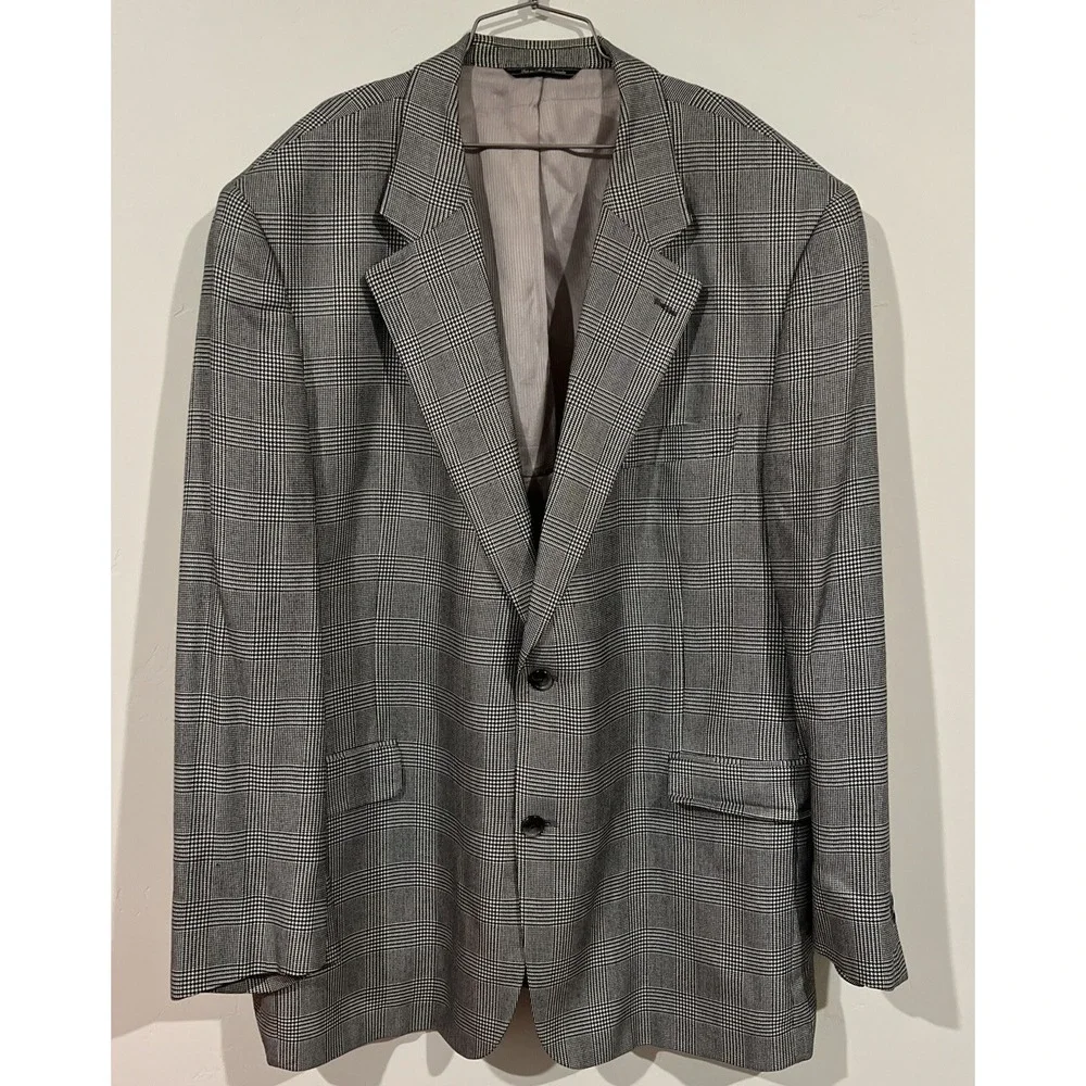 Jack Victor Loretowood spj Italy Woven Fabric Check Plaid Blazer Sz 48R Viscose